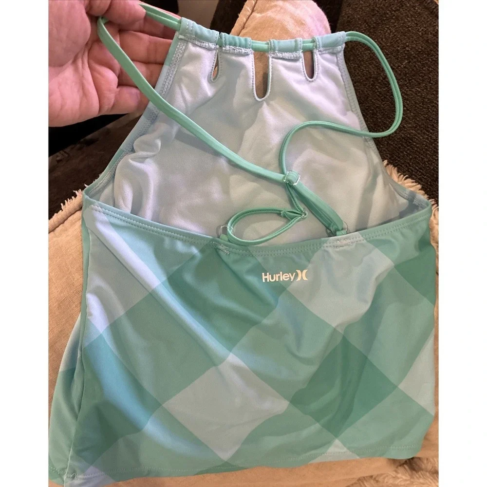 Hurley 2-piece Girls Size 12 Swim Set Bikini Tank Turquoise & Light Blue NWT